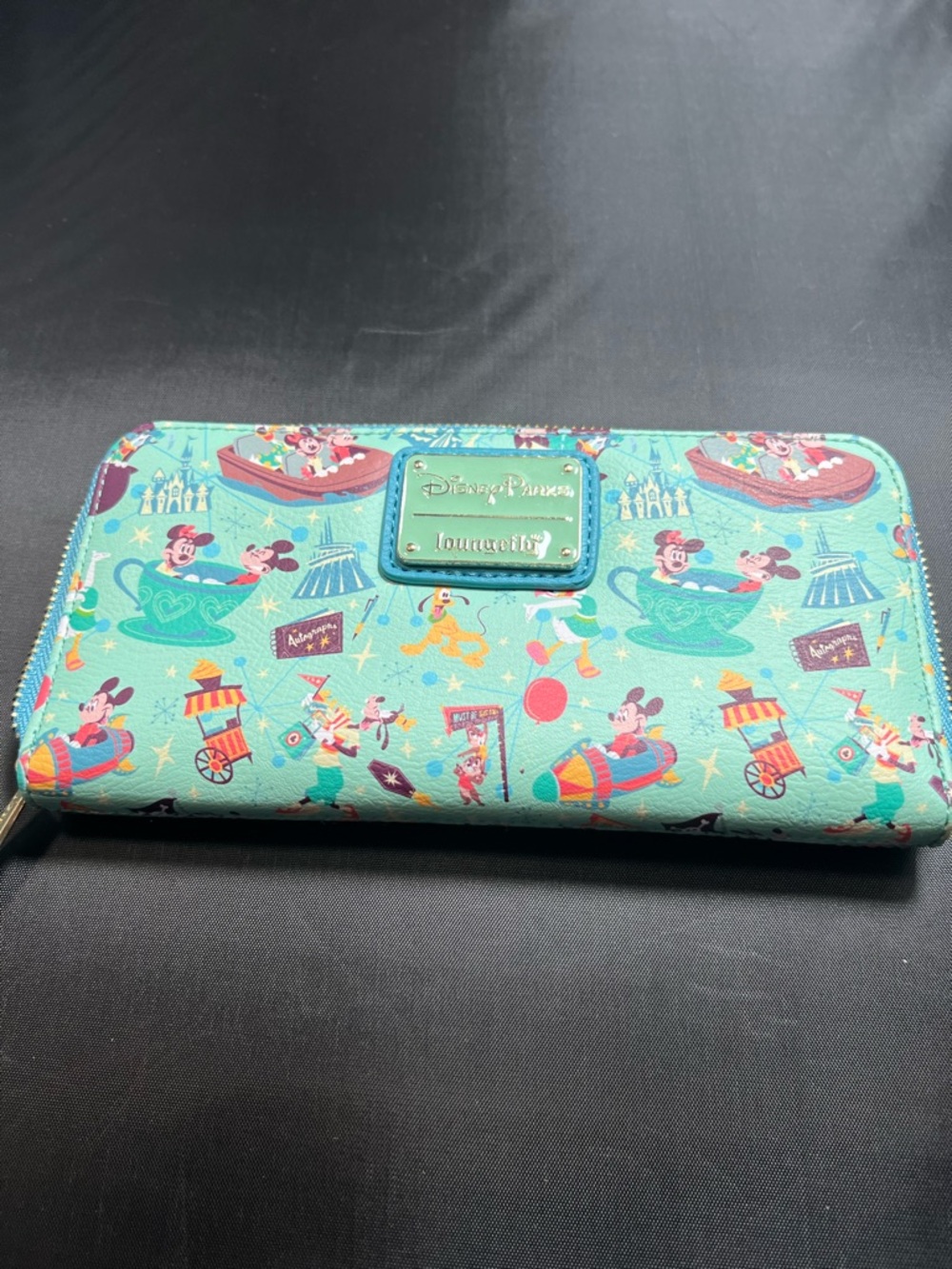 Disney Parks Loungefly Park Icons Teal Blue Zip Wallet – Like New